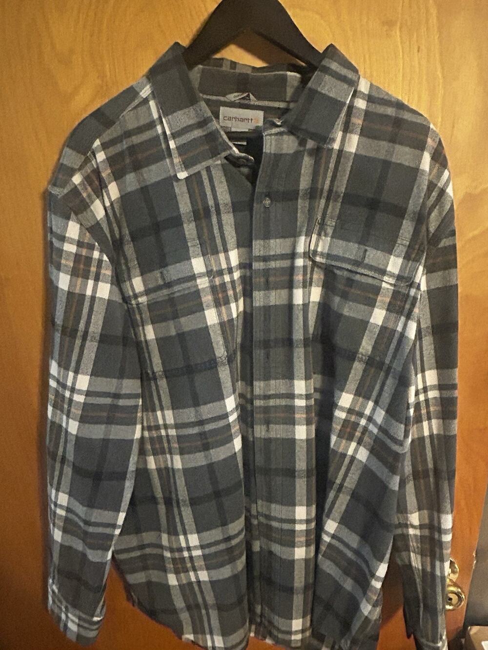 Carhartt Men’s 2XL Plaid Flannel Heavyweight Gray Black Long Sleeve Workwear
